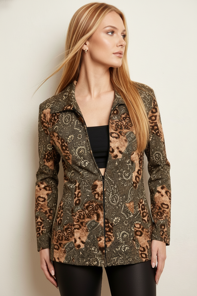 1773 Leopard Floral Print Lined Jacket