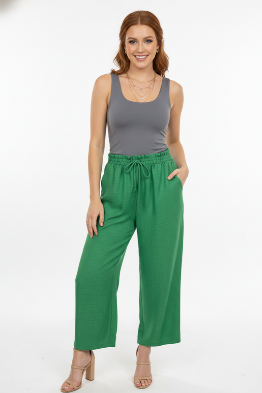 1013 Emerald Breeze Crop Drawstring Pants with side pocket