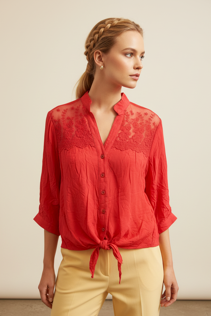 032 Cherry Red Lace Blouse