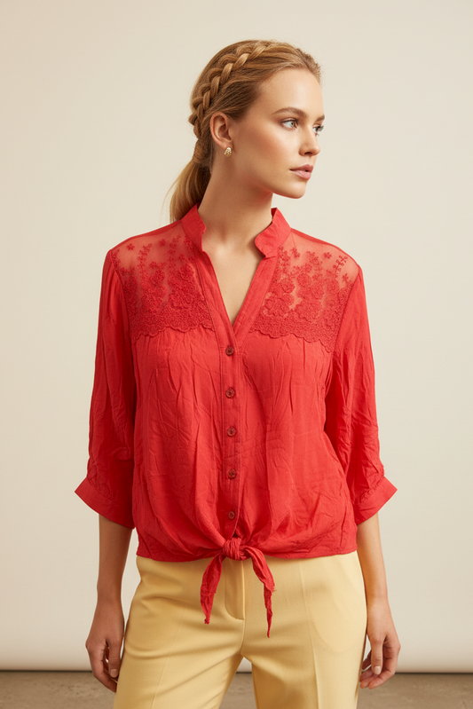 032 Cherry Red Lace Blouse