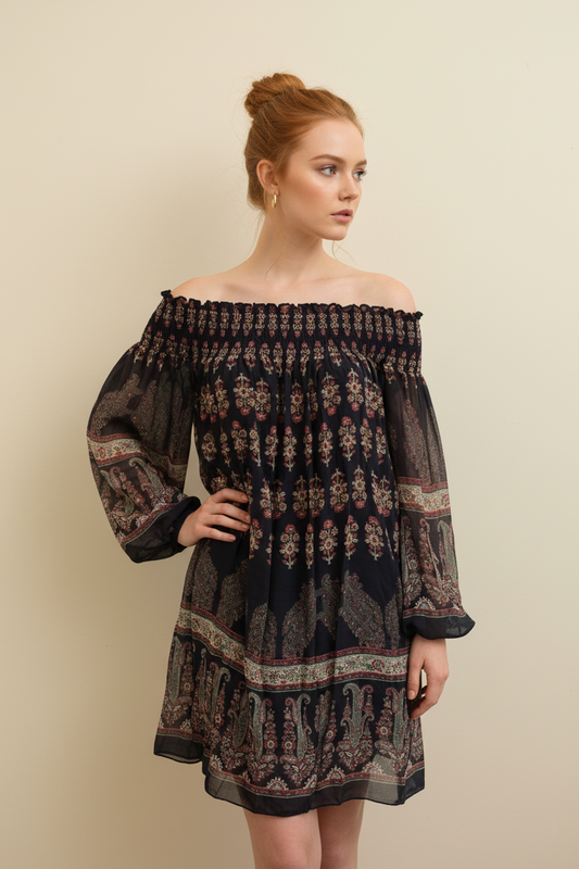 3226 Rustic Rose Off-Shoulder Dress