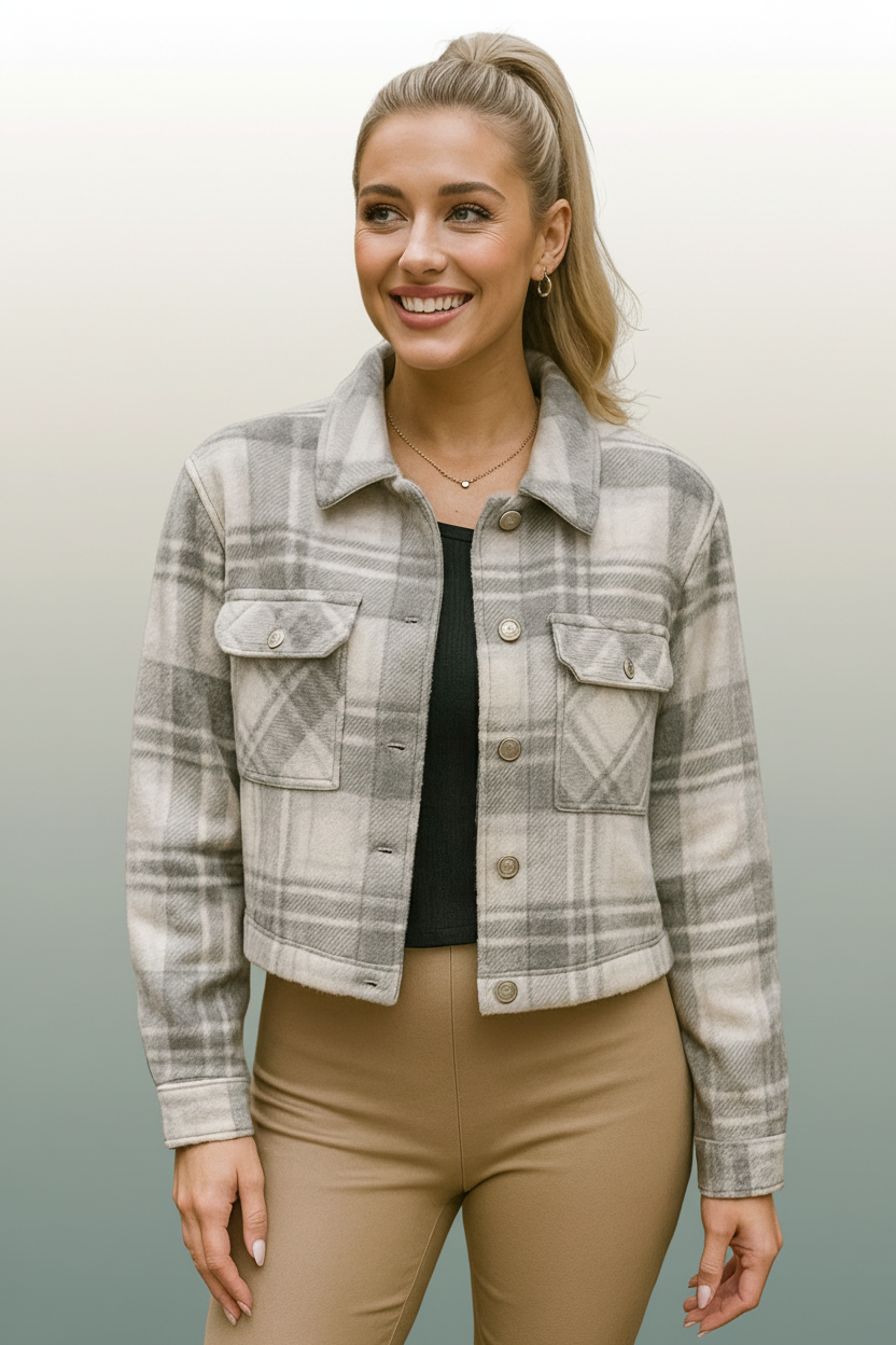 2137 Gray & White Plaid Wool Jacket
