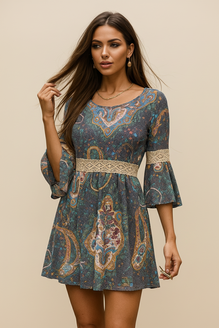 4417 Gypsy Charm Lace-Trim Dress