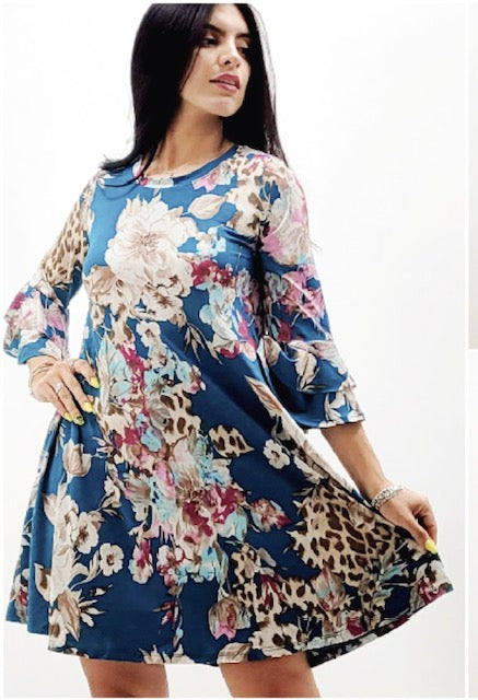 Style 555 Turq Print Side Pocket Tunic Dress