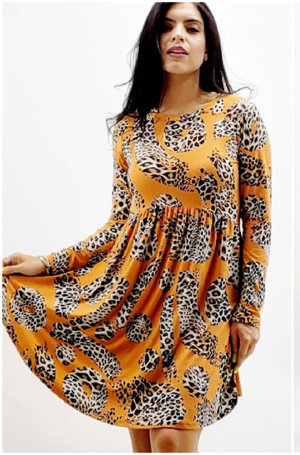 Style 401 Burnt Orange Print Side Pocket Dress