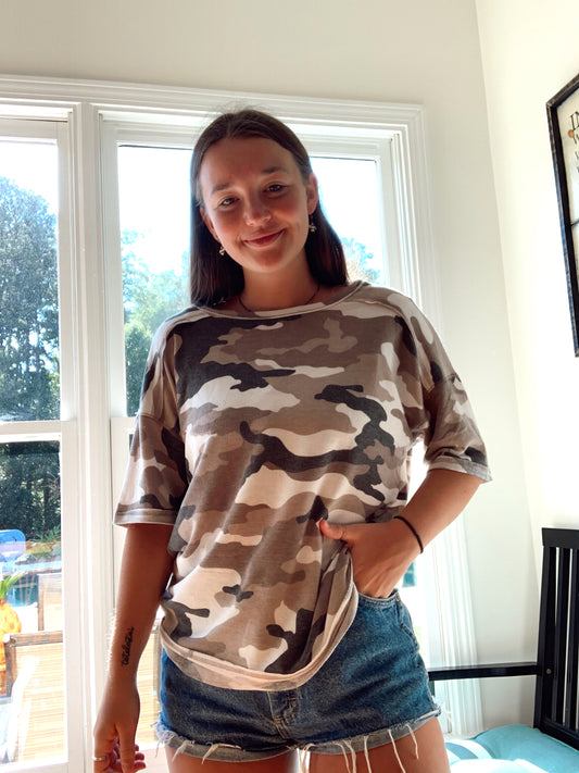 Camo Round Neck Top