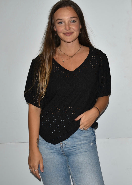 Black Eyelet Blouse DT7215PL