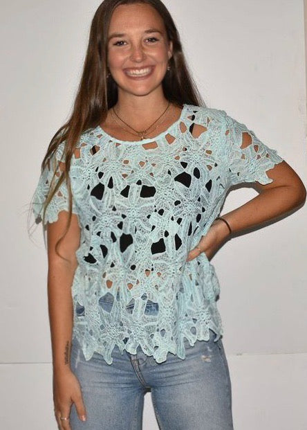 Light Blue Cut Out Blouse