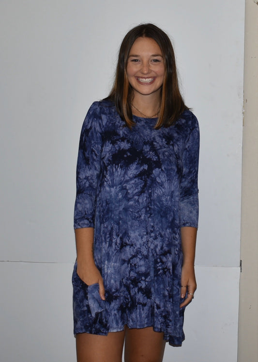 Blue Tie Dye Dress D4082