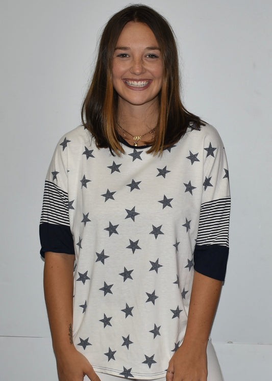 LMT1526 White and Blue Stars Shirt