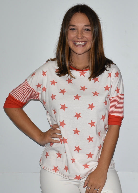 LMT1526 White and Red Stars Shirt