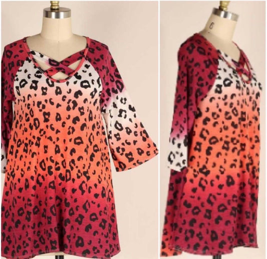 5216 White/Pink/Orange Leopard Tunic