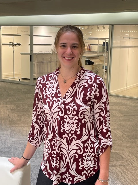 Style 0016 Burgundy white Damask Notch Collar Top