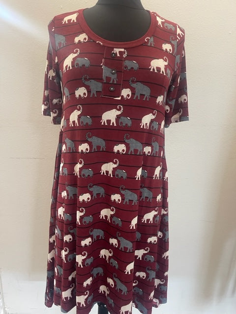 Style 3969 White Gray Burgundy Elephant Button Dress