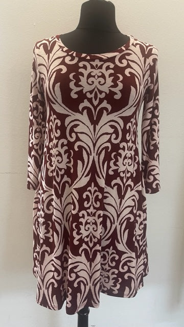 Style 3158 Burgundy Damask Dress