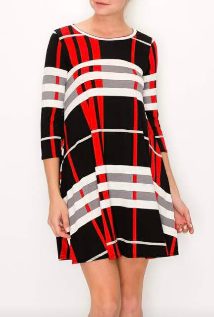 4321 Red Black and White Dress Regular