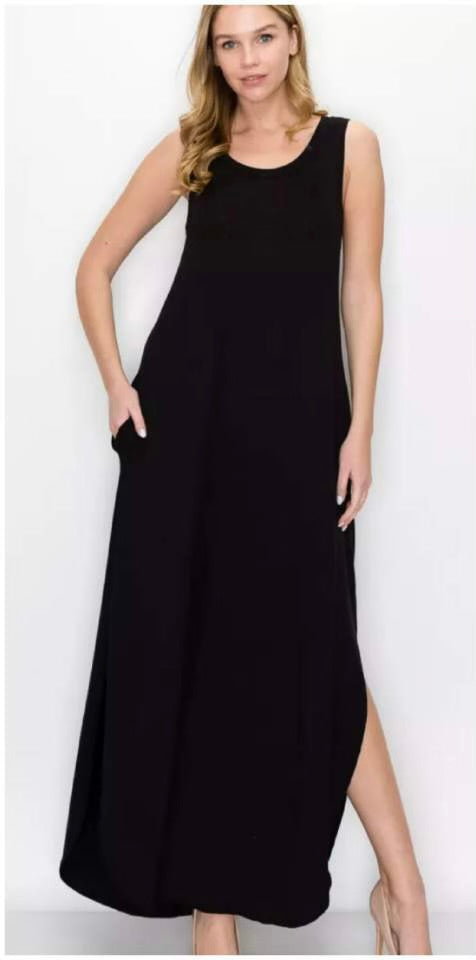 5119 Solid Black Maxi Dress PLUS Pre Order Shipping Jan22