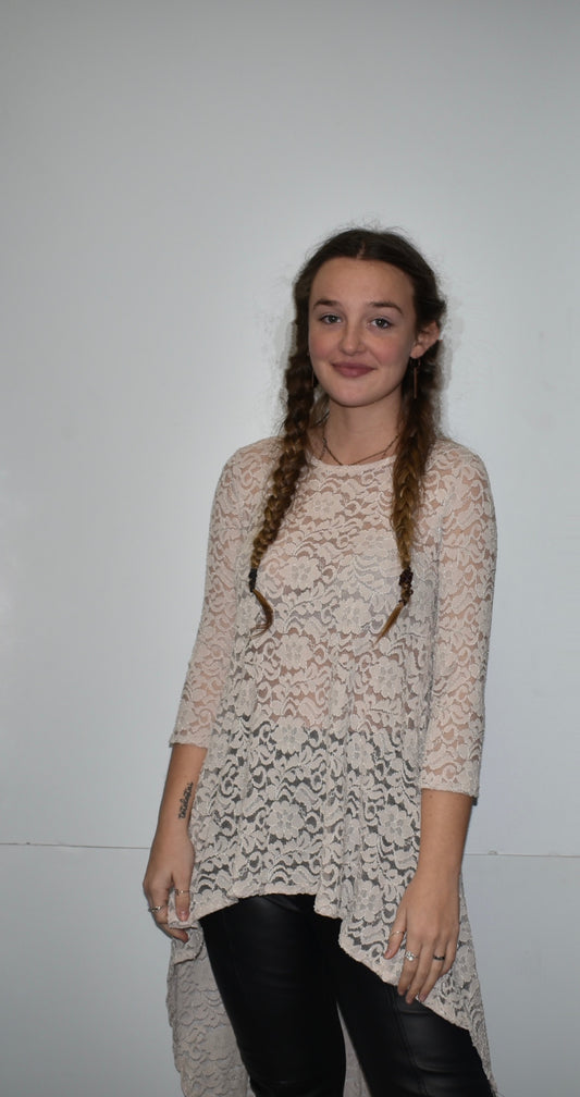 High-Low Tan Lace Top B3883