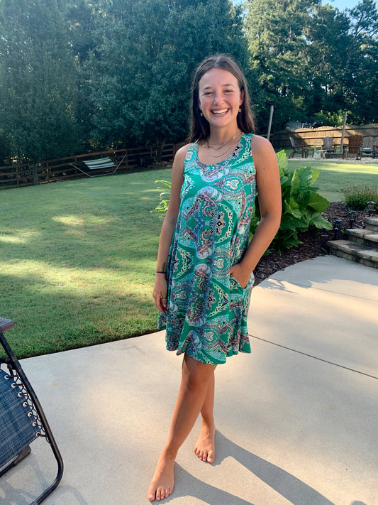 Green Paisley Tank Dress D6005