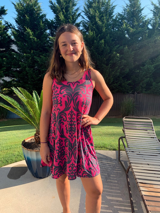 Pink and Grey Paisley Dress D6005