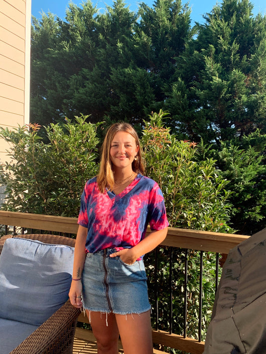 Hot Pink and Dark Blue Tie Dye Top B5180