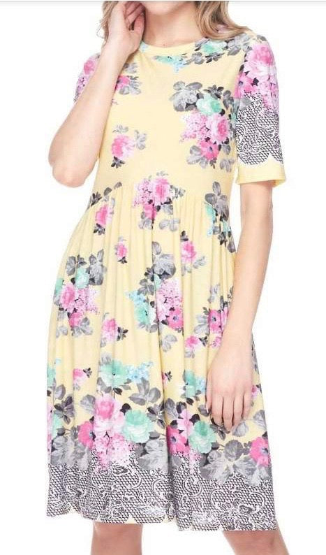 Yellow Floral Midi Dress LTX5001