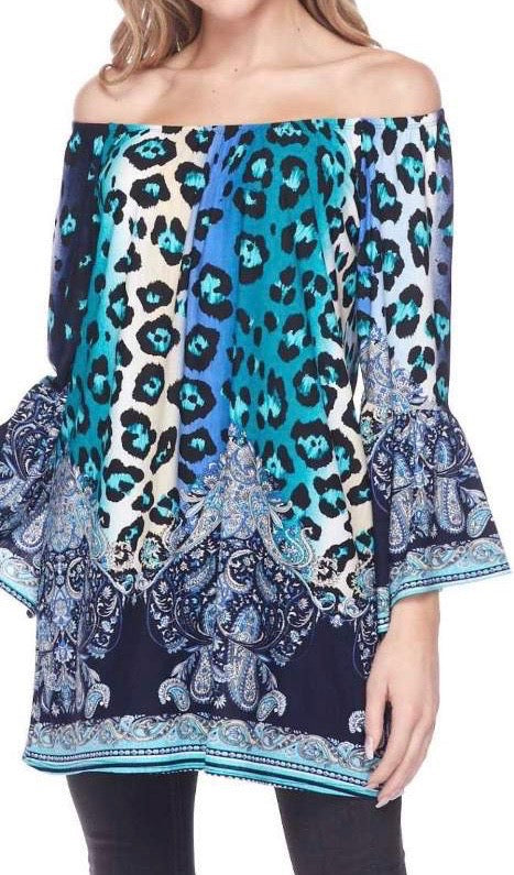 Blue and Black Leopard and Paisley Dress LTX5010