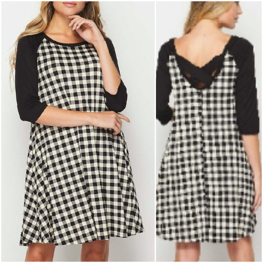 3741 Black and White Checkered Dress