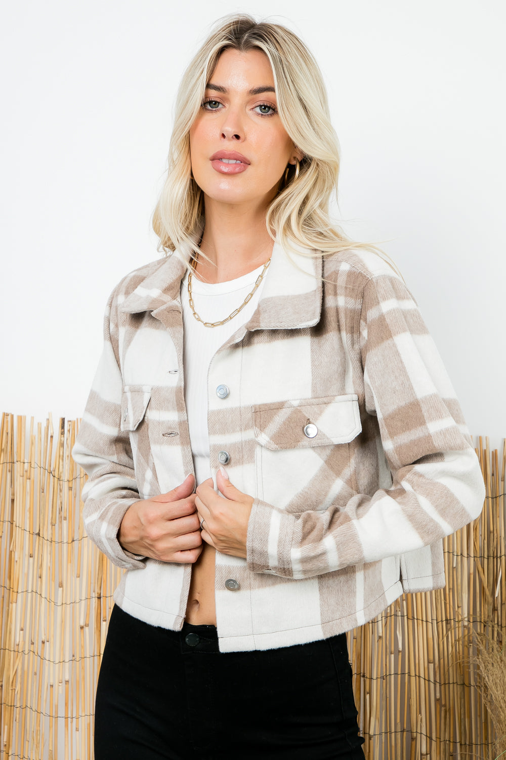 Style 2137 Taupe ?White Plaid Shacket