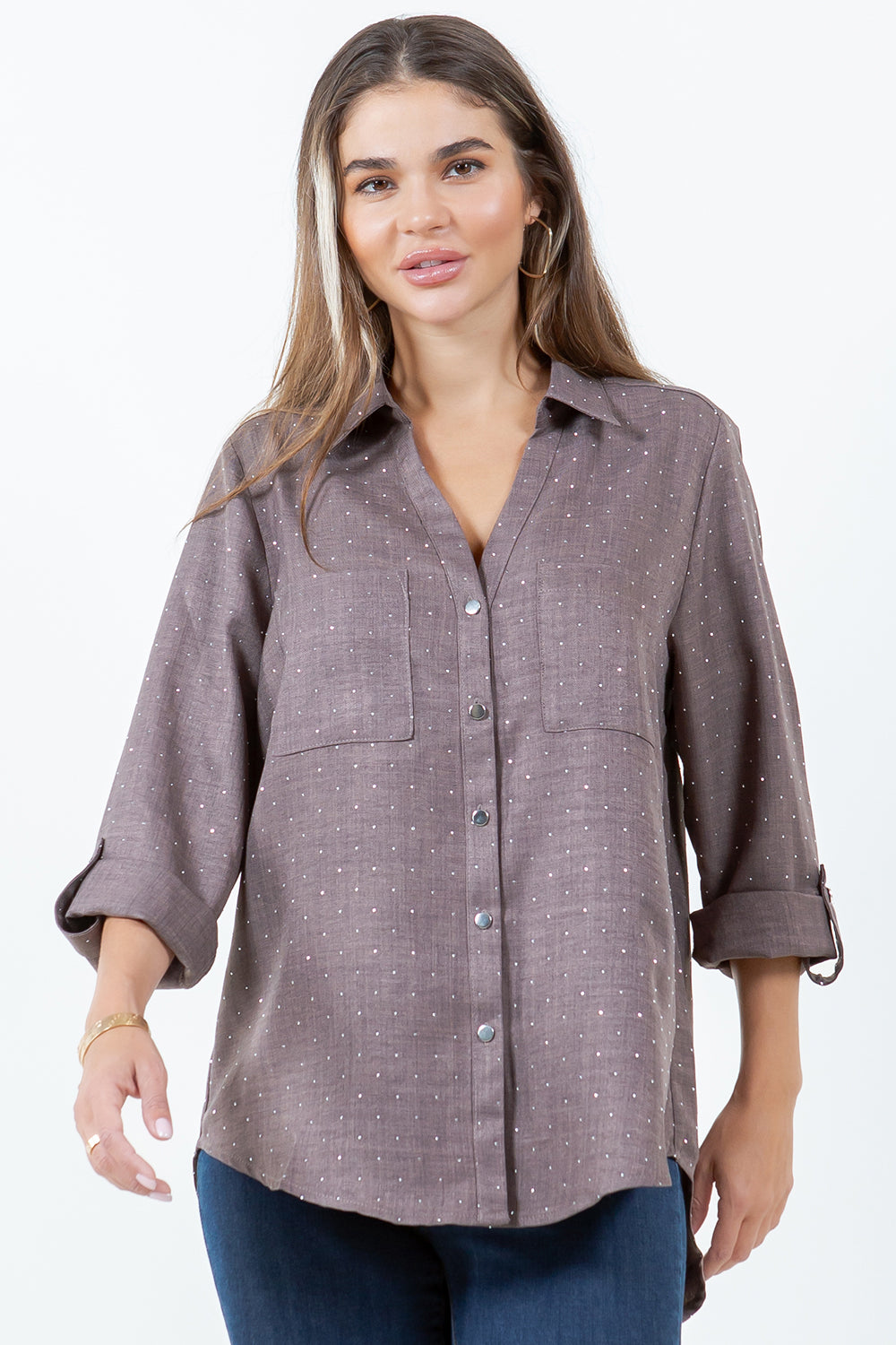 Style 5700  Mocha Hot Fix Button Top