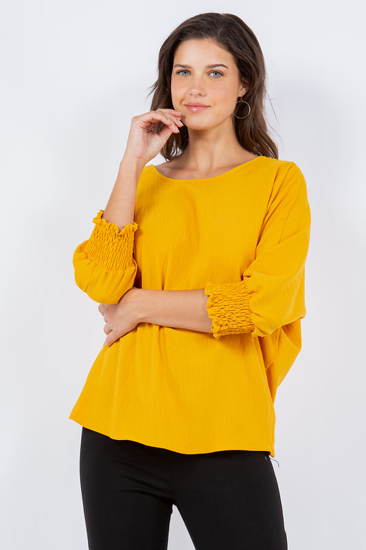 Style 5547 Honey Mustard Synch Sleeve Top in Air Flow Fabric Plus