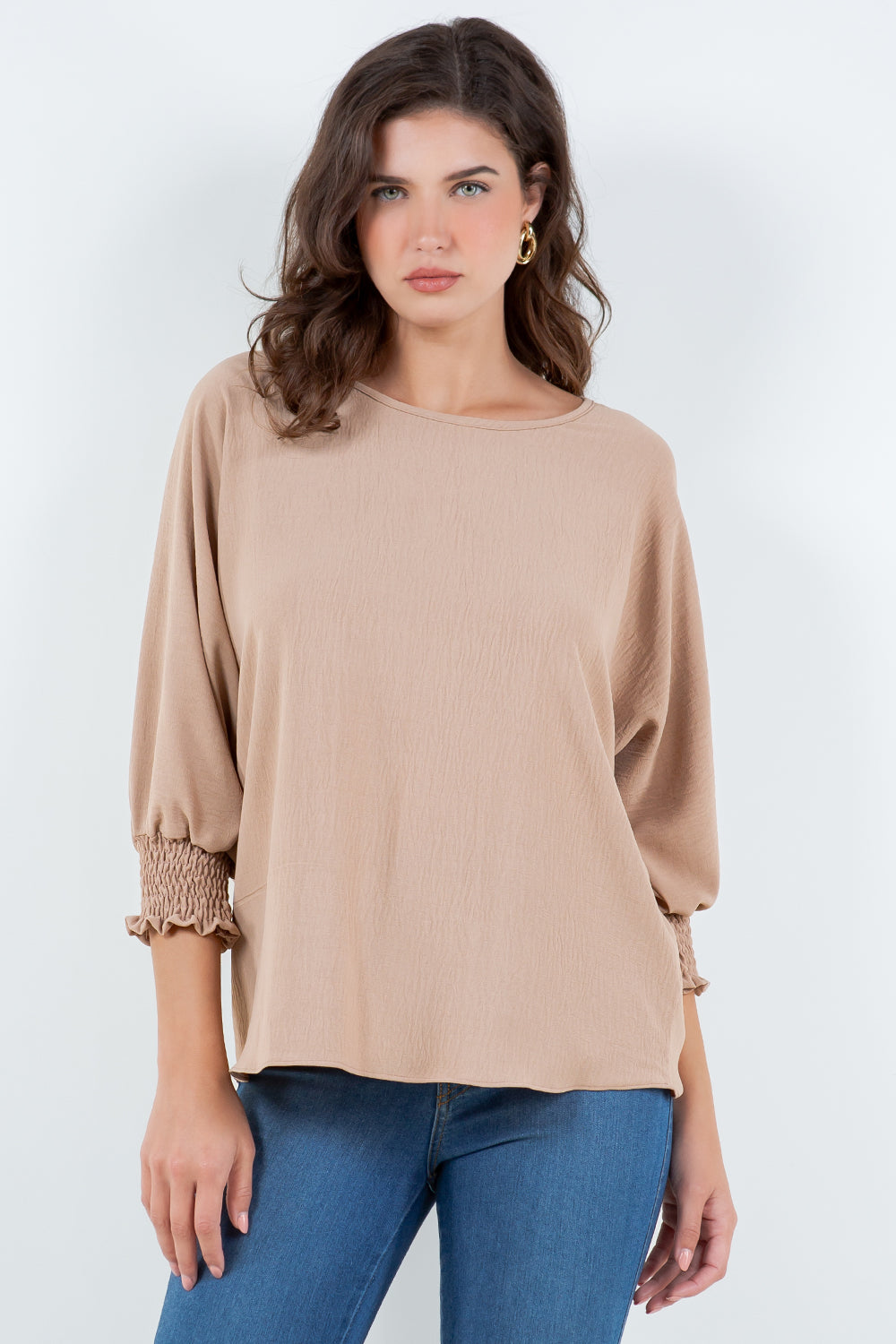 5547 Mocha Airflow Top with Shirring Cuff