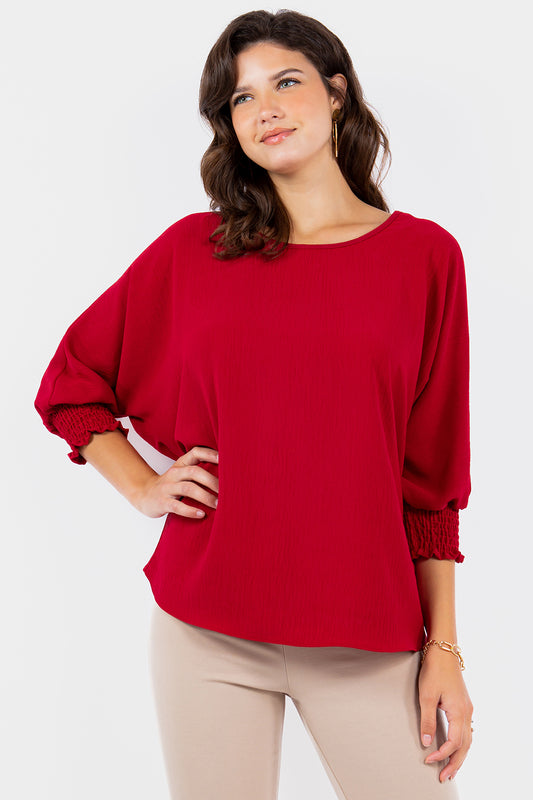 5547 Red Airflow Top with Shirring Cuff Plus