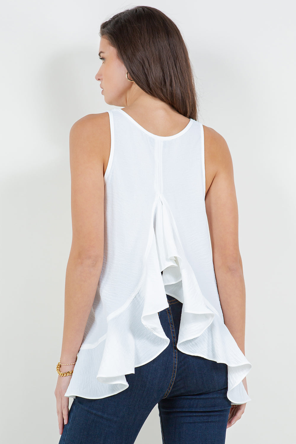 Style 5624-6 White Ruffle Back Top back