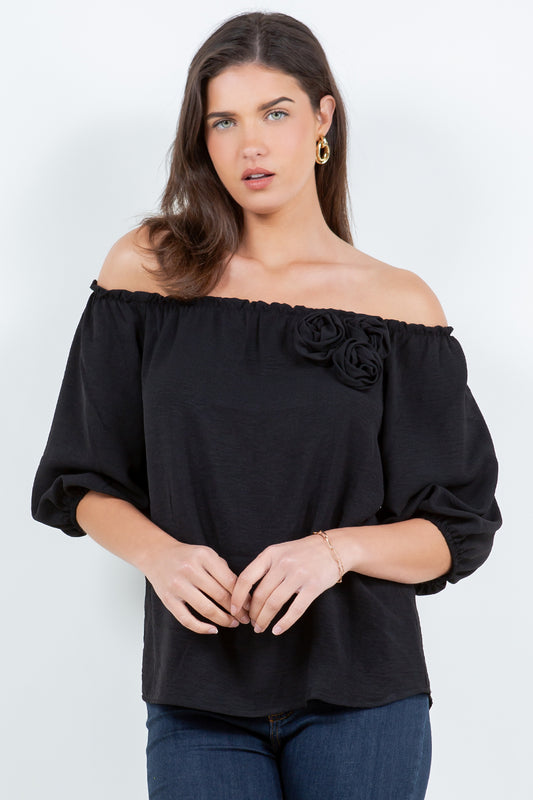 Style 5656 -6 Black Airflow Flower Top