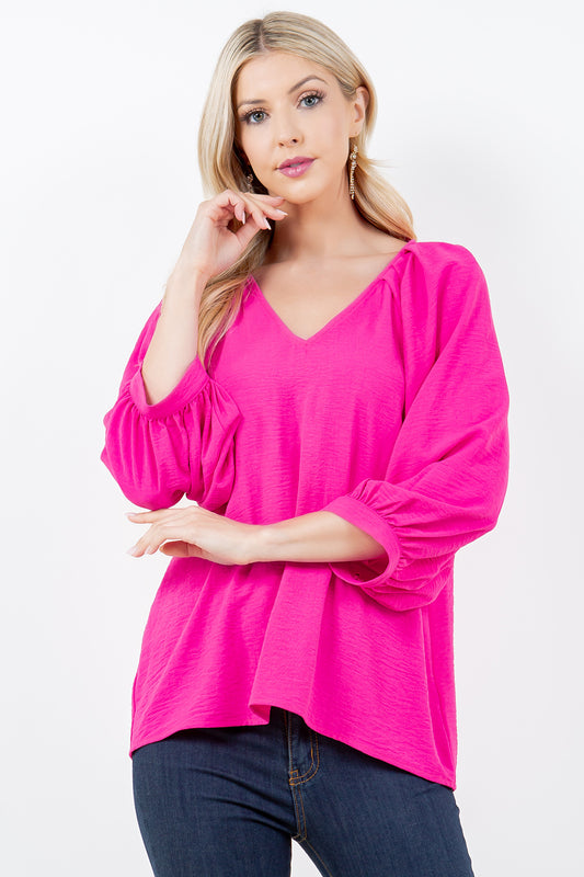 Style 5727 Hot Pink Airflow Pleat Shoulder Top