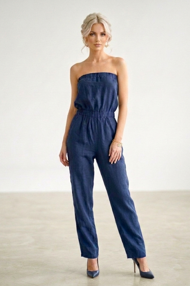 1869 Midnight Blue Linen Jumpsuit with pockets