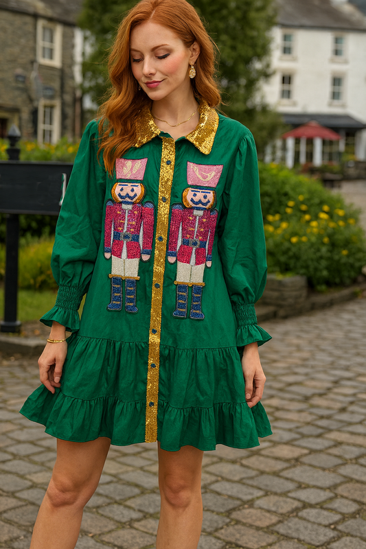 107 Nutcracker Emerald Sequin Ruffle Dress
