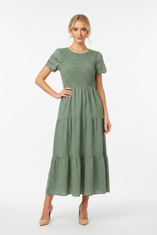 2079 Olive Garden Smocked Maxi Dress