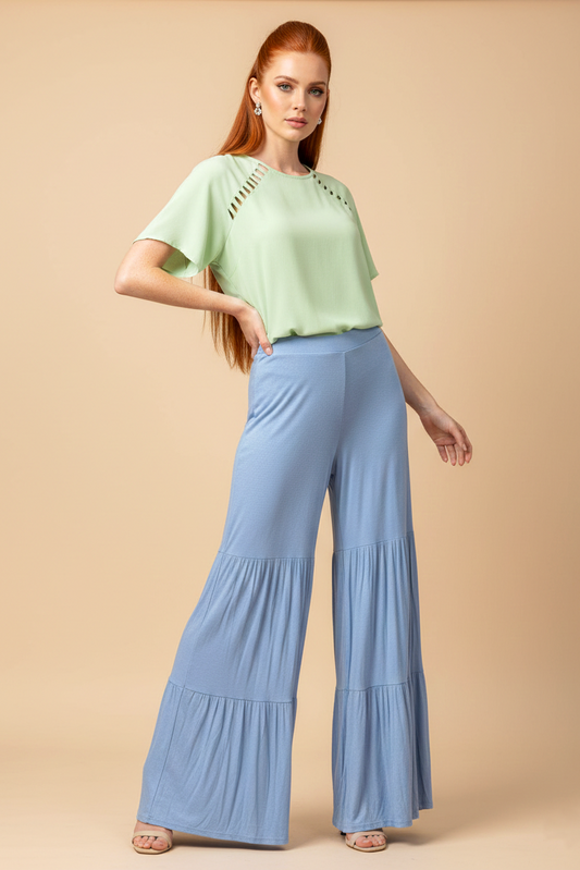 5613 Powder Blue Boho Tiered Pants