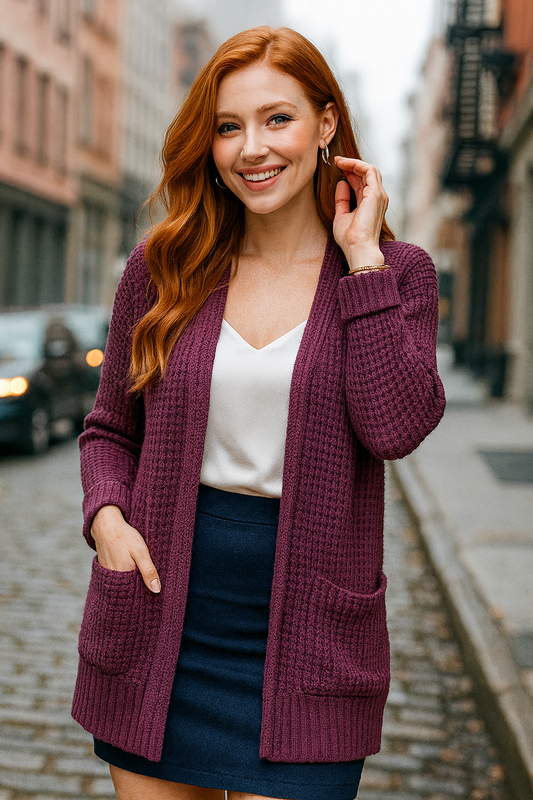 2734 Plum Orchid Plum Waffle Knit Cardigan