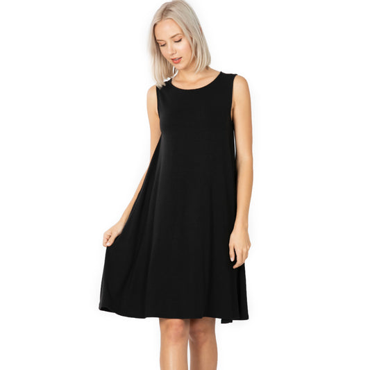 Style-9494 Black Tank dress with side pocket