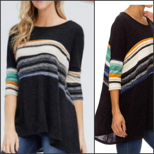 83234 Striped Sweater Poncho Top