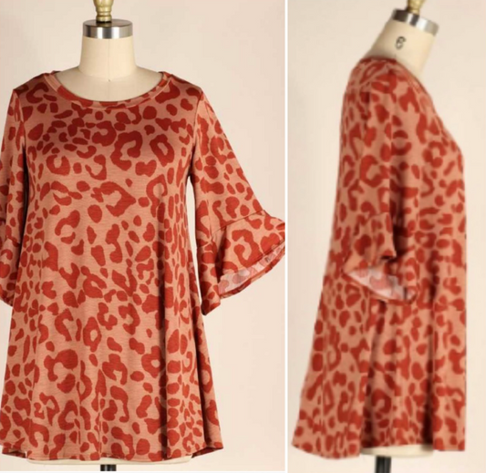 5222 Orange Leopard Print Dress