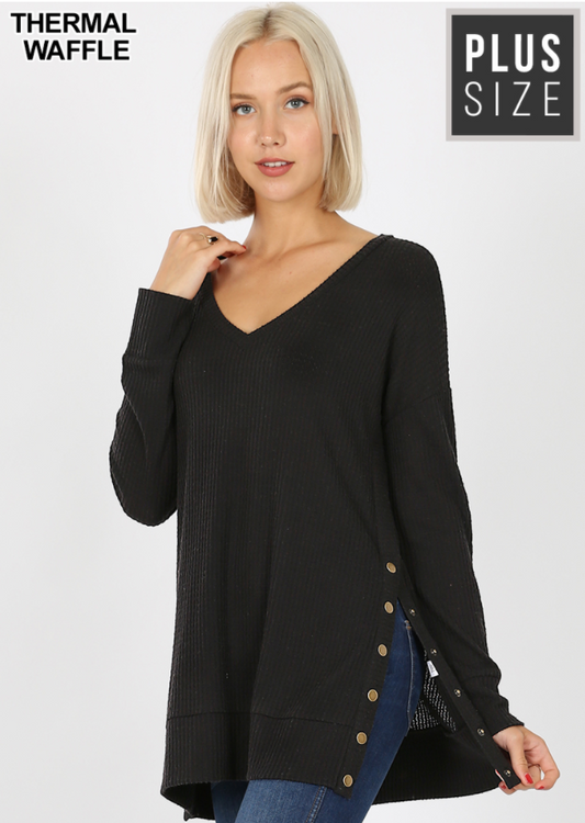 2475x Plus Size Black Waffle Top