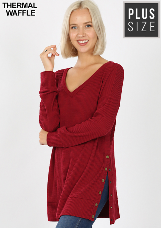 2475x Plus Size Dark Red Waffle Top