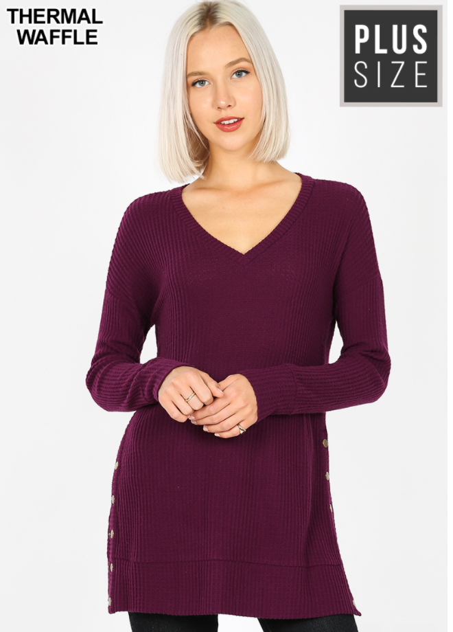 2475x Plus Size Dark Plum Waffle Top