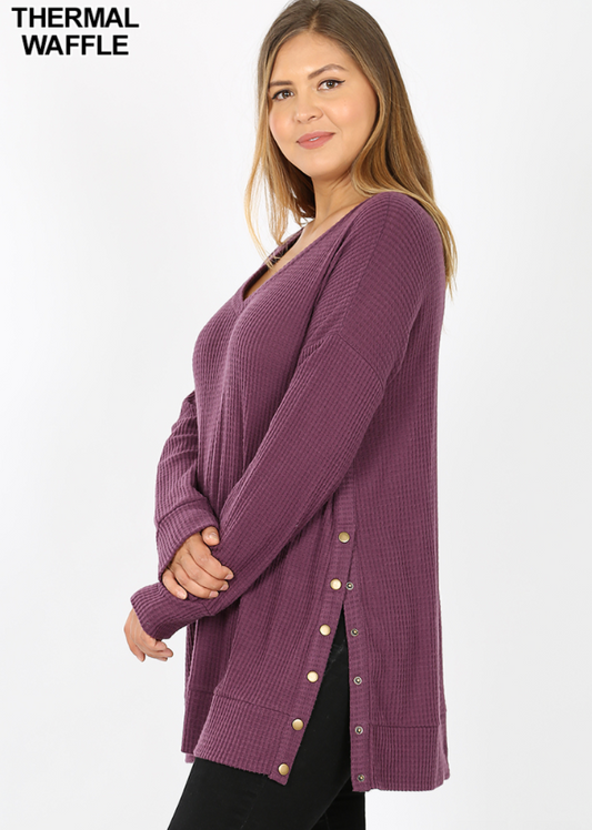 2475x Plus Size Eggplant Waffle Top