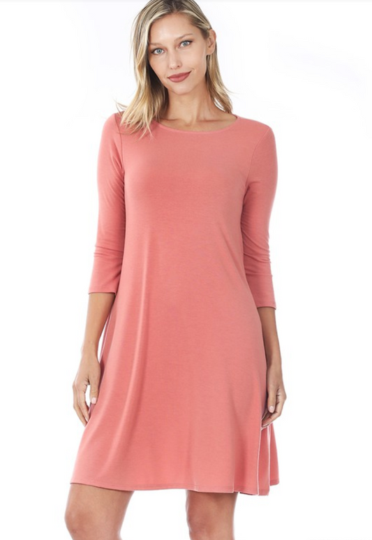 9496 3 Qt. Length Sleeve Dress - Ash Rose