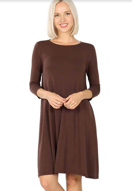 9496 3 Qt. Length Sleeve Dress - Americano